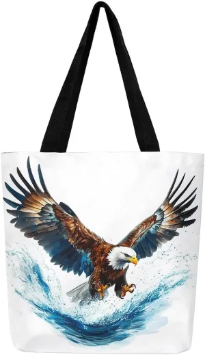Lion Eagle Canvas Tote Bag,3D Print Wild Animals Aesthetic Shoulder Handbags for Shopping Gym