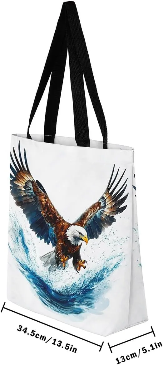 Lion Eagle Canvas Tote Bag,3D Print Wild Animals Aesthetic Shoulder Handbags for Shopping Gym