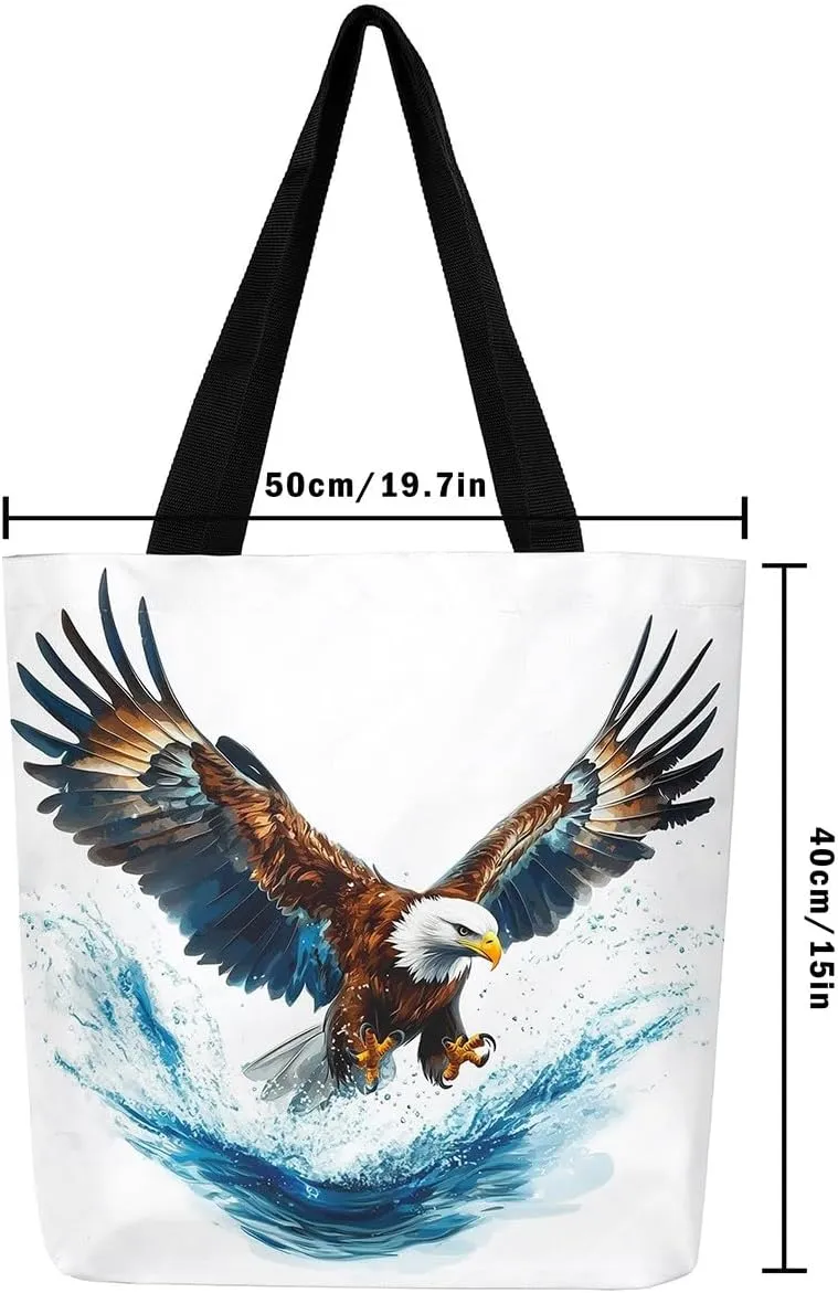 Lion Eagle Canvas Tote Bag,3D Print Wild Animals Aesthetic Shoulder Handbags for Shopping Gym