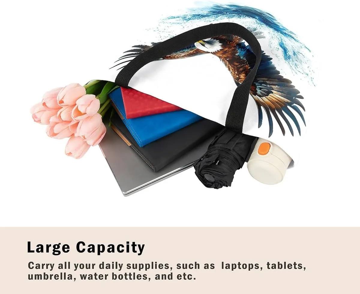 Lion Eagle Canvas Tote Bag,3D Print Wild Animals Aesthetic Shoulder Handbags for Shopping Gym
