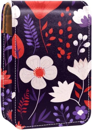 Lipstick Case,Leather Lip Gloss Lipstick Organizer with Mirror,Mini Lipstick Holder Bag,Amazing Floral Daisy Flower