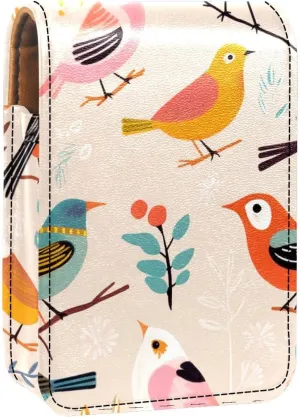 Lipstick Case,Leather Lip Gloss Lipstick Organizer with Mirror,Mini Lipstick Holder Bag,Animals Birds Colorful People