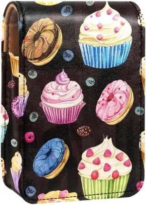 Lipstick Case,Leather Lip Gloss Lipstick Organizer with Mirror,Mini Lipstick Holder Bag,Cartoon Cupcake Colorful