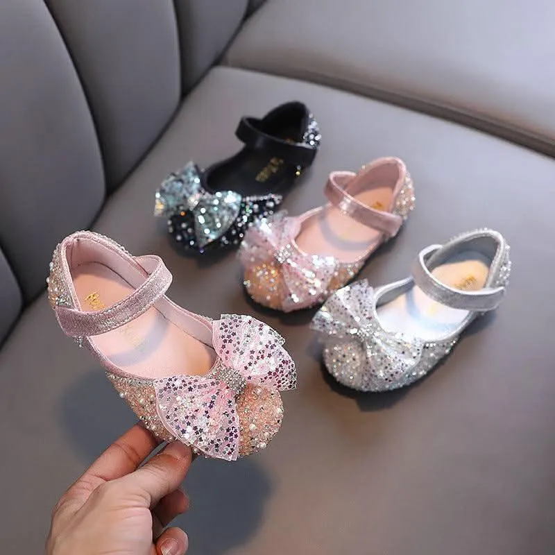 Little Princess Sparkling Crystal Shoes Colorful Glitter Bow Shoes for Girls Fairy Tale Crystal Shoes for Kids