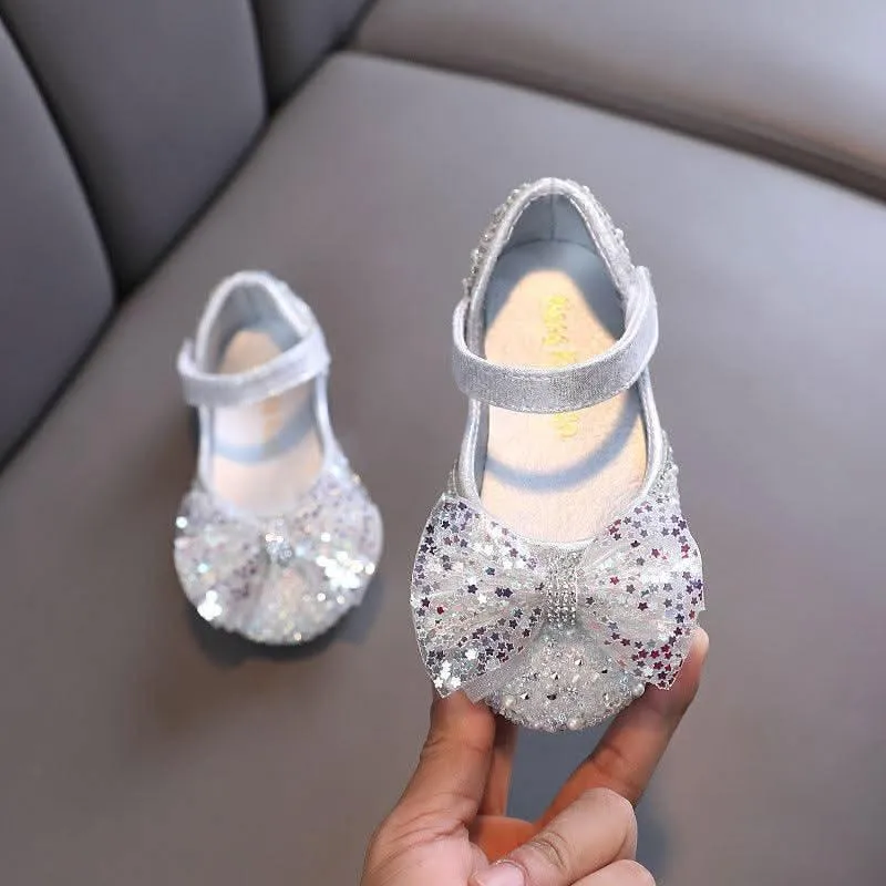 Little Princess Sparkling Crystal Shoes Colorful Glitter Bow Shoes for Girls Fairy Tale Crystal Shoes for Kids