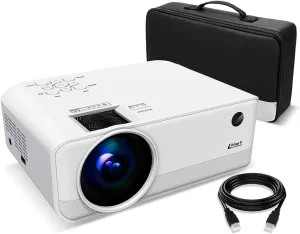 Living Enrichment Mini Projector, 1080P HD Supported Portable Video Projector, 7000 Lumen 50,000 Hours Led Lamp, 200'' Projection Display, Compatible with HDMI VGA USB DVD for Home Entertainment White