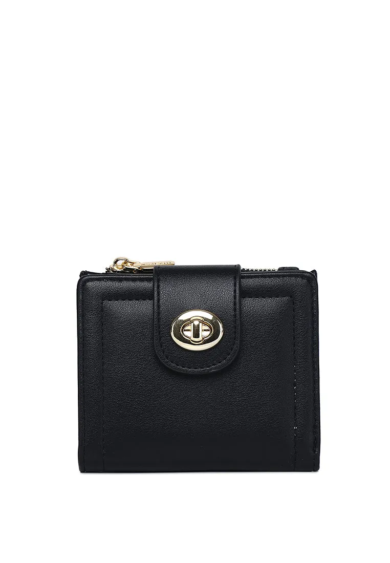 Lizzy Turn-Lock Top Zip Mini Wallet (Black)