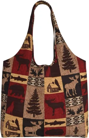 Lodge Bear Deer Fish print Women Shoulder Canvas Tote Handbag Work Bag for Women Lady Casual Tote's Handbag