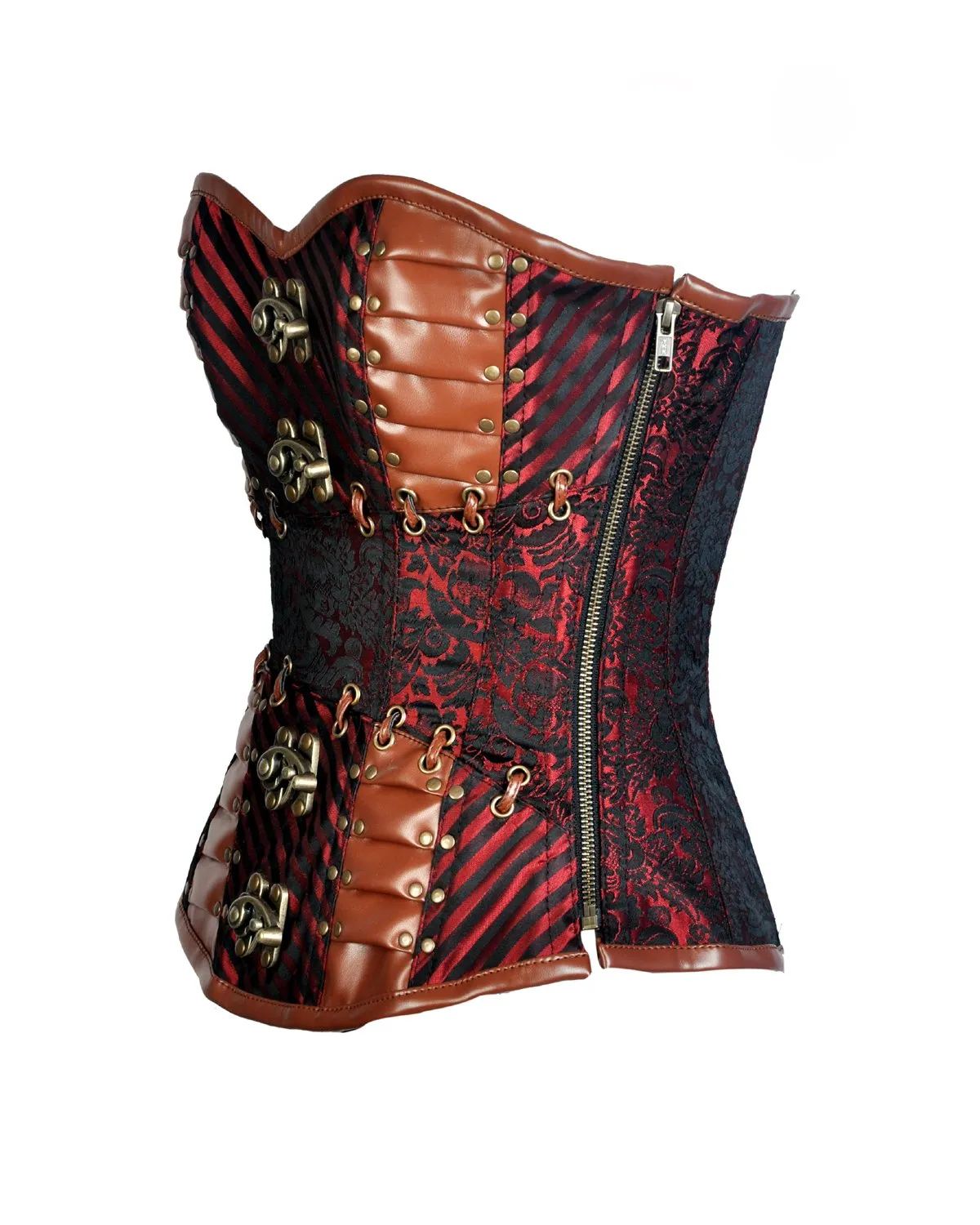 Loftus Red Brocade Leather Gothic Corset