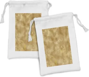 Lunarable Marble Print Fabric Pouch Set of 2, Cloudy Granite Natural Crystal Rock Formation Motif Earthen Tones, Small Drawstring Bag for Toiletries Masks and Favors, 9" x 6", Pale Coffee and Brown