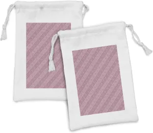 Lunarable Pink Damask Fabric Pouch Set of 2, Antique Style Dried Rose Tonal Diagonal Alignment, Small Drawstring Bag for Toiletries Masks and Favors, 9" x 6", Dried Rose Dried Rose