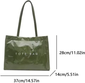 Lushandy Tote Bag for Women Work Large PVC Tote Bag with Shoulder Strap Trendy Letter Print Tote Bag Kraft Paper Hobo Handbag
