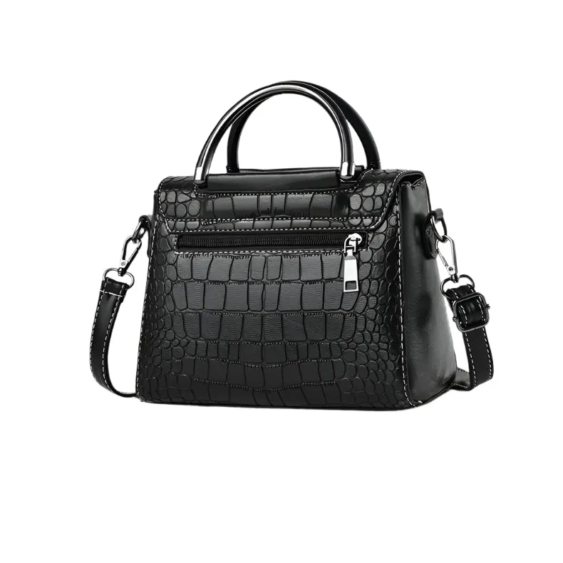 Luxury Crocodile Pattern Handbag – Vegan Leather Satchel Bag