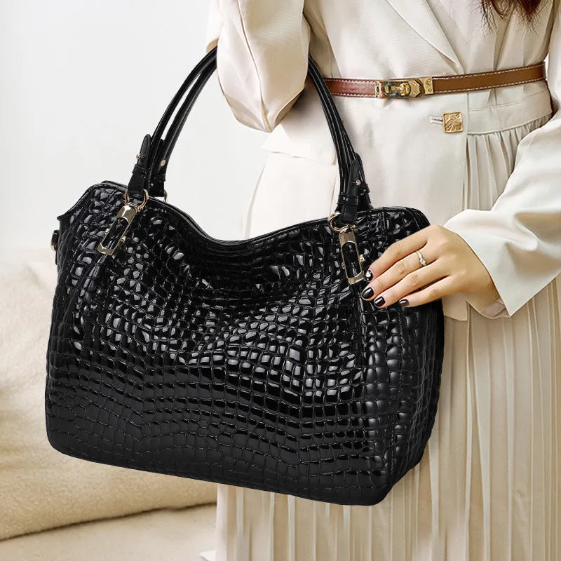 Luxury Crocodile Pattern Leather Tote Bag – Large Capacity Handbag