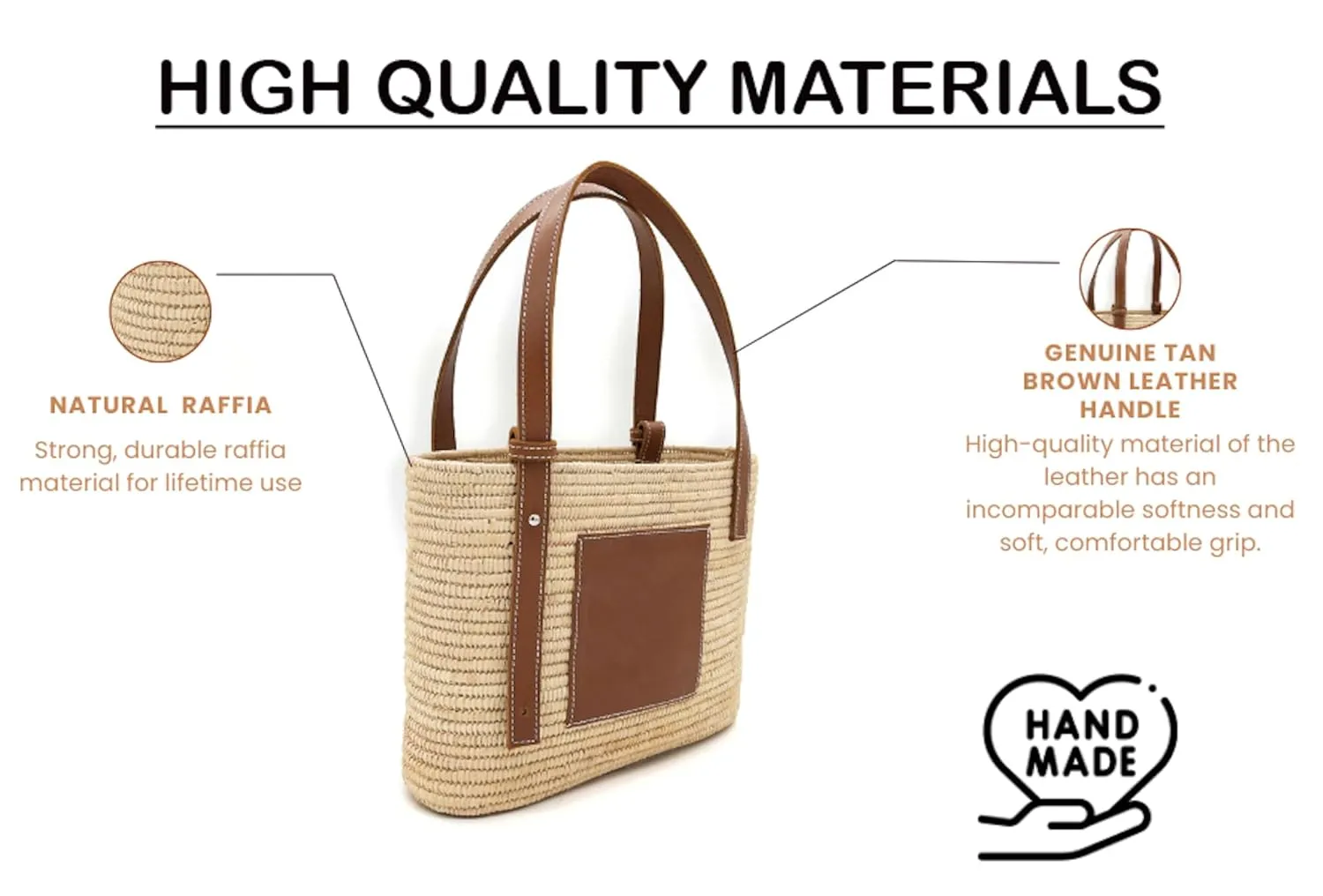 Luxury Raffia Tote Bag with Leather Handles – Handcrafted Elegance for Everyday Style, Women's Straw Woven Shoulder Bag, Tote Handbag, Summer Beach Purse (Black)