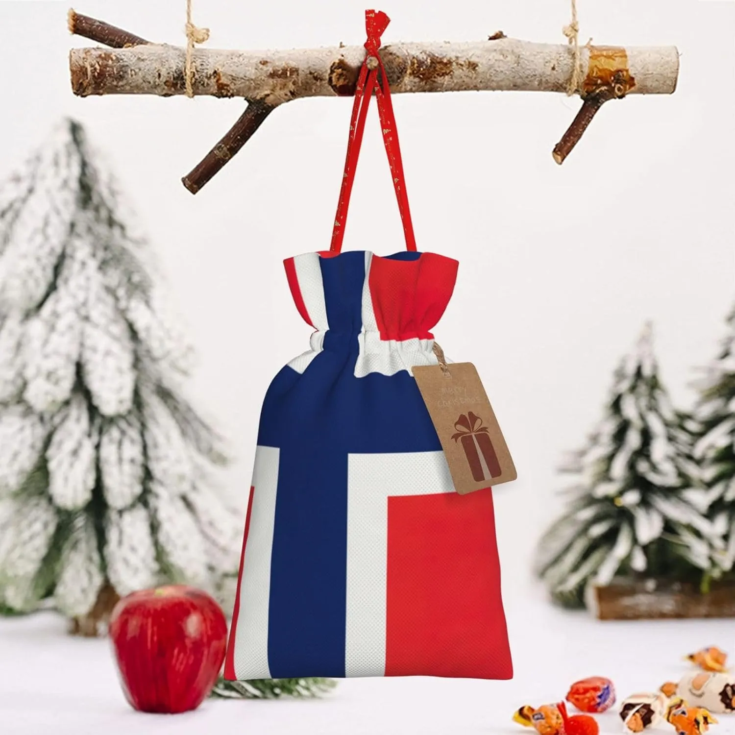 LXqlSS Norwegian flag print Burlap Bag,Christmas Gift Bag with Drawstrings and Gift Tag Wedding Christmas Party Favors