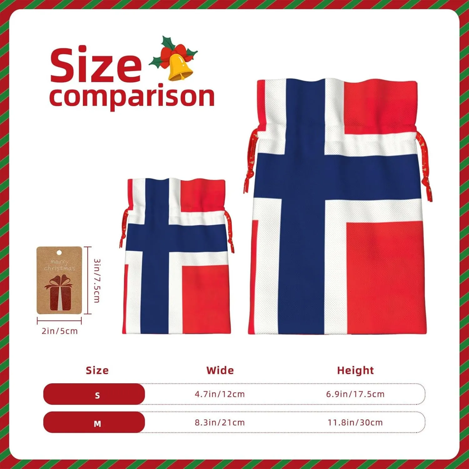 LXqlSS Norwegian flag print Burlap Bag,Christmas Gift Bag with Drawstrings and Gift Tag Wedding Christmas Party Favors