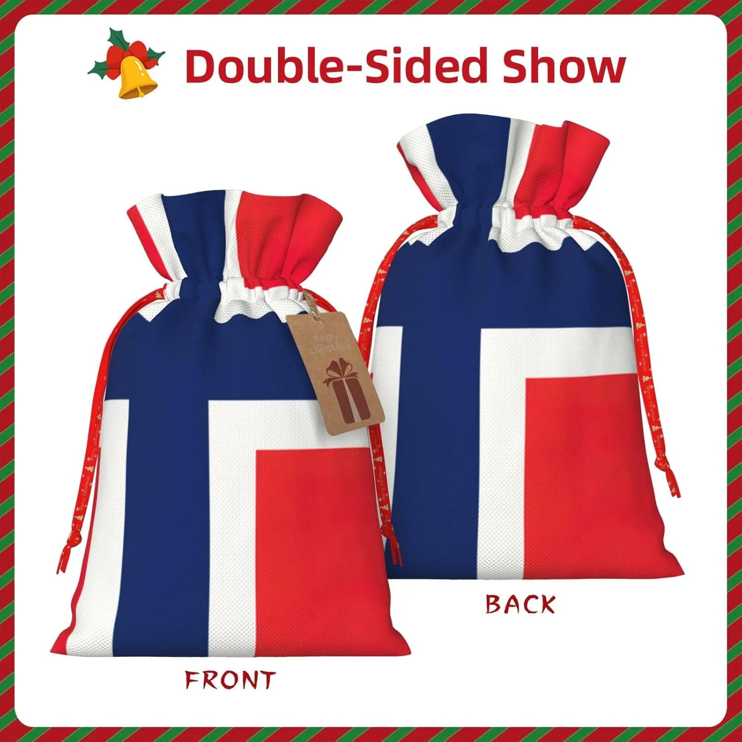 LXqlSS Norwegian flag print Burlap Bag,Christmas Gift Bag with Drawstrings and Gift Tag Wedding Christmas Party Favors
