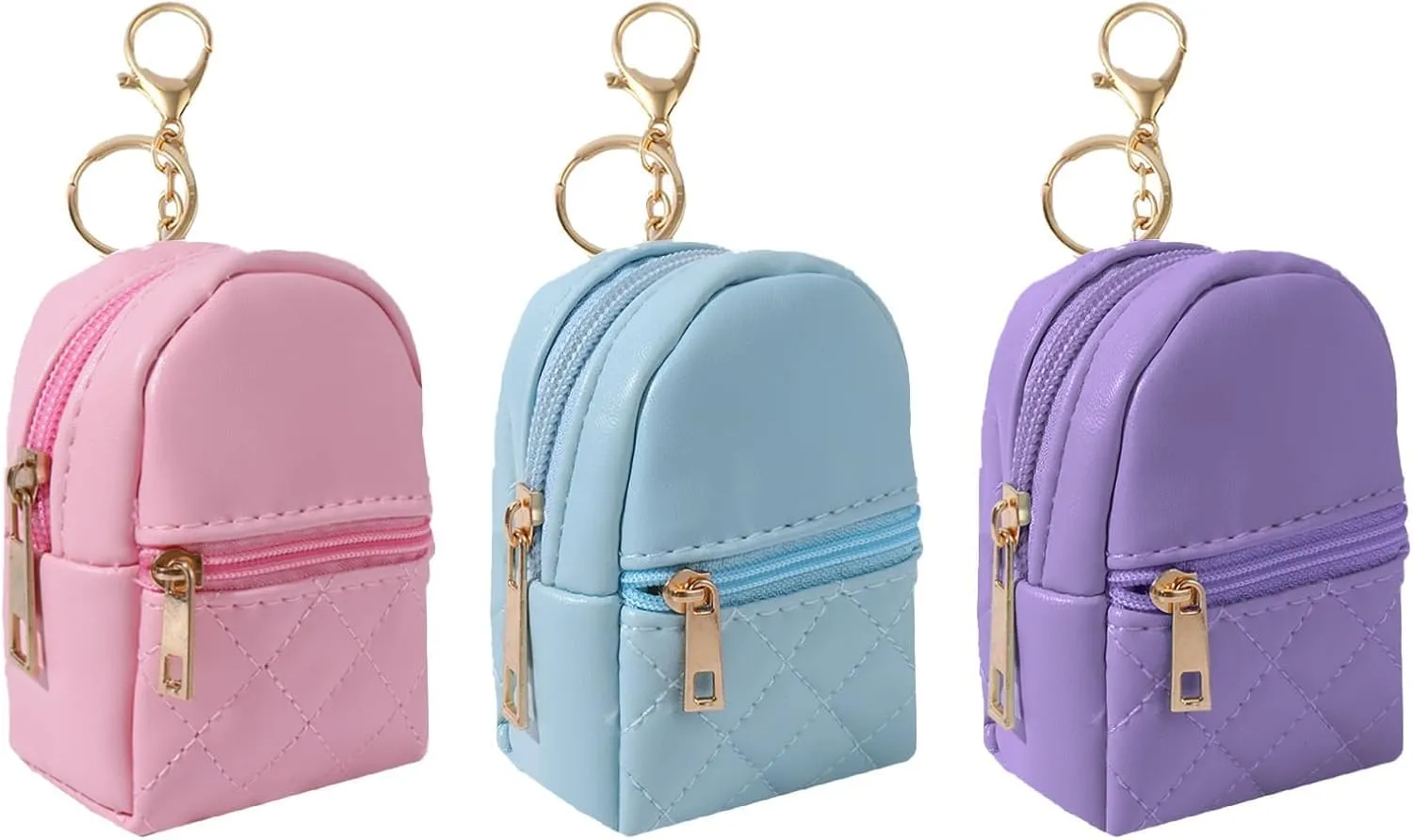 LYDZTION 3Pcs Mini Backpack Cute Cosmetic Bag for Women,PU Leather Makeup Bag Key Pocket Lipstick Bag Card Holder Data Cable Organizer Zipper Pouch,Pink Blue Purple