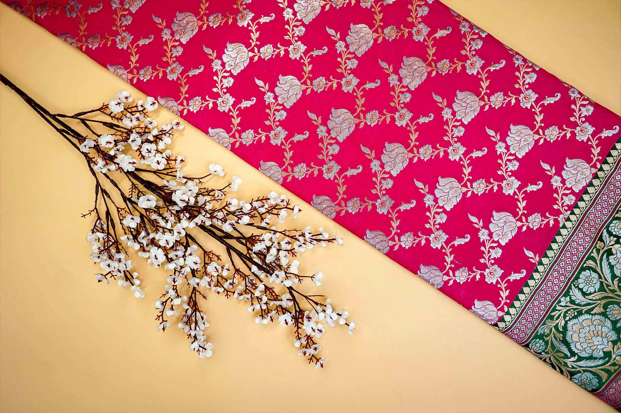 Magenta Banarasi Brocade with Beautiful Traditional Handloom and Border