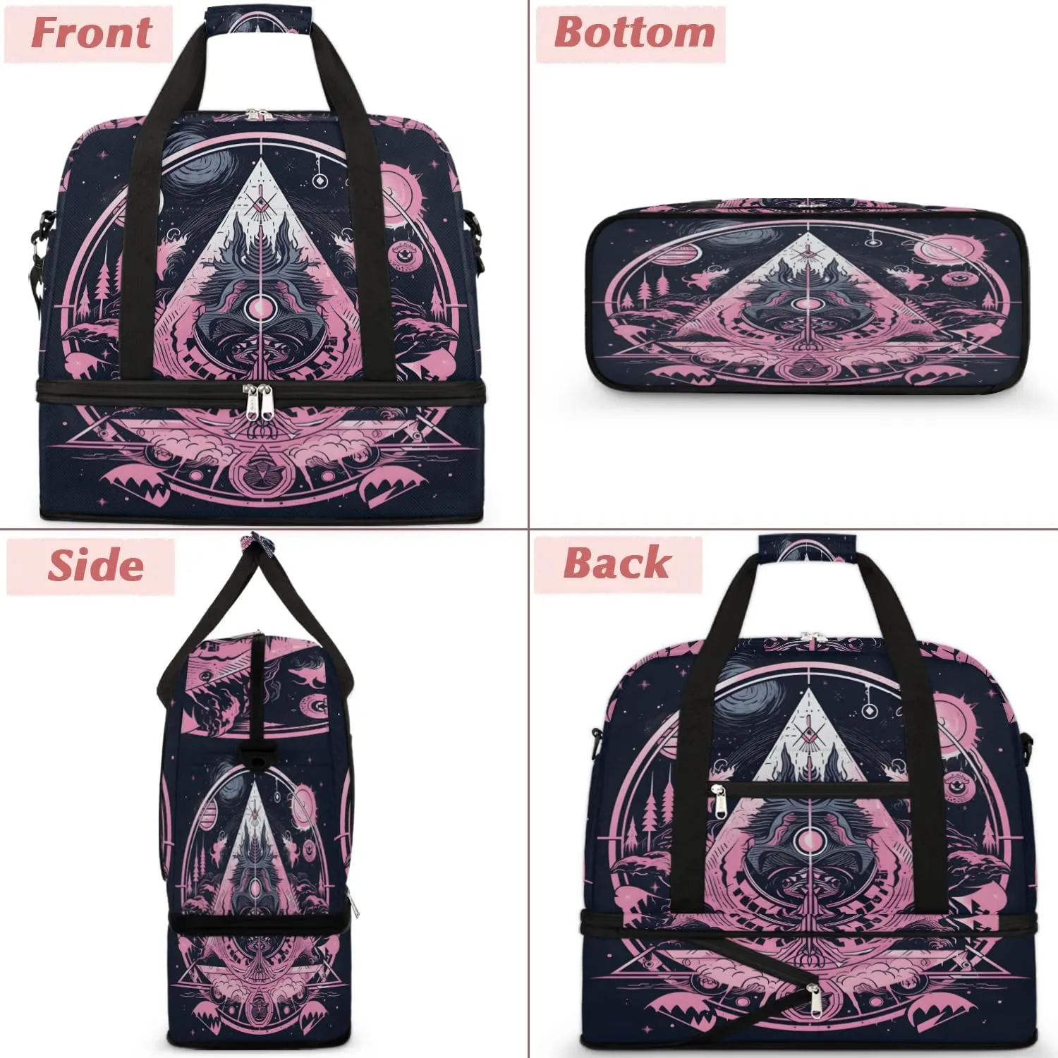 Magic Array Retro Print Travel Duffle Bag, Collapsible Travel Bag Sports Gym Bag With Shoes Compartment Weekender Bag Overnight Bag For Women Men