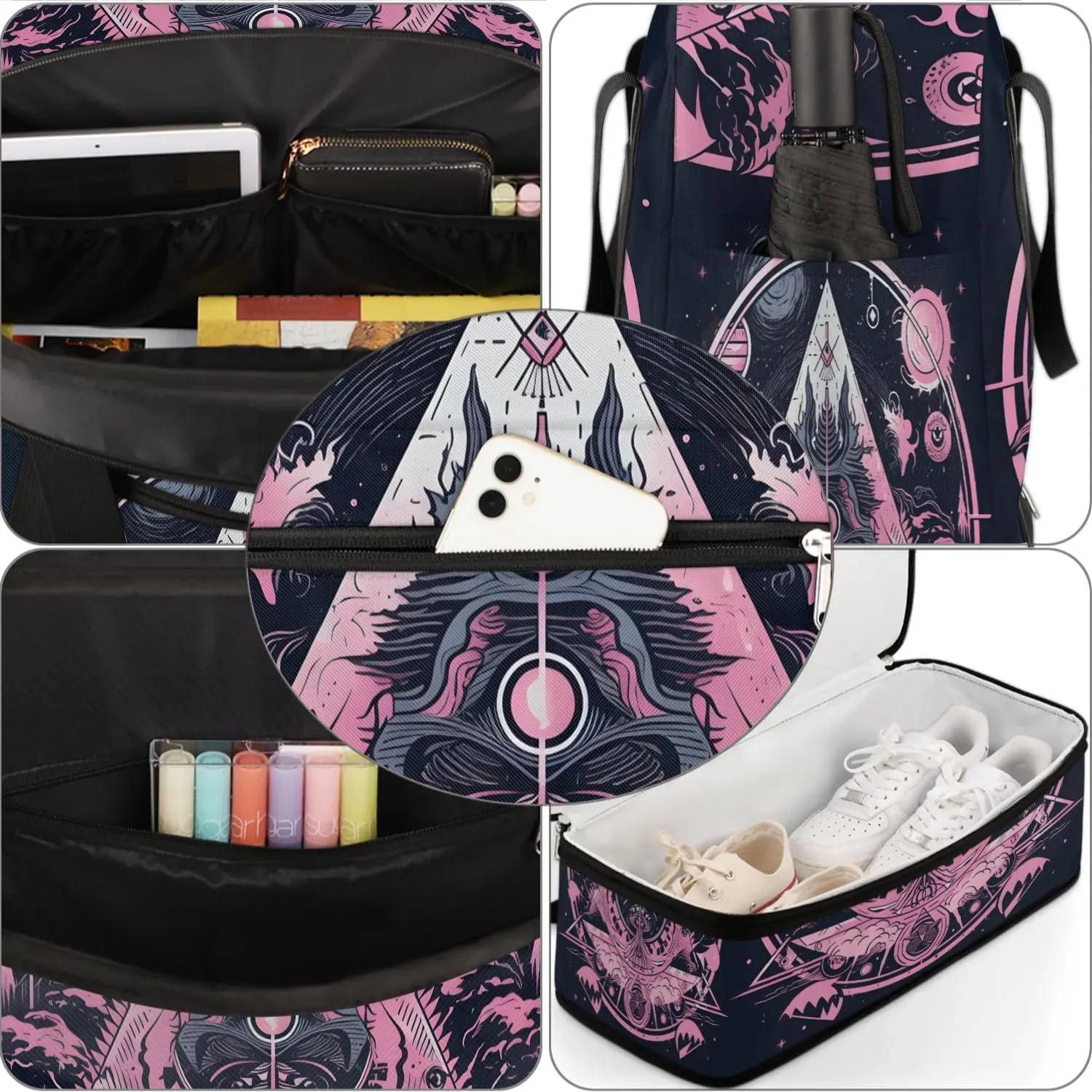 Magic Array Retro Print Travel Duffle Bag, Collapsible Travel Bag Sports Gym Bag With Shoes Compartment Weekender Bag Overnight Bag For Women Men