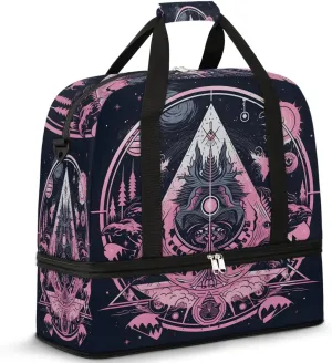 Magic Array Retro Print Travel Duffle Bag, Collapsible Travel Bag Sports Gym Bag With Shoes Compartment Weekender Bag Overnight Bag For Women Men