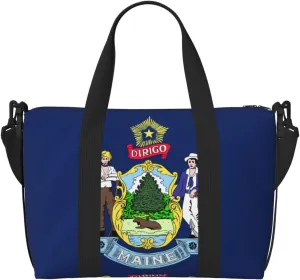Maine State Flag print Travel Duffle Bag,Weekender Bags,Gym Duffel Bag,Luggage Duffle Overnight for Women Men