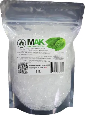 Mak Menthol Crystal 1 LB - Pure Organic 100% Natural - Menthol Crystals from Mint Crystal Mints Mentha Arvensis - Comes in Resealable Standup Bag for Long-Lasting Freshness