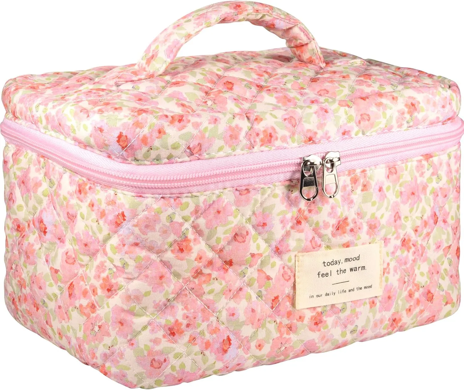 Makeup Bag, Large Quilted Makeup Bag, Cute Cosmetic Bags for Women Girls, Floral Aesthetic Travel Toiletry Bag