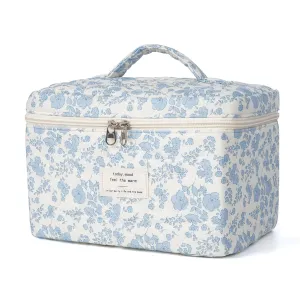 Makeup Bag,Quilted Cosmetic Bags,Large Floral Make Up Bags for Women, Makeup Organize,Flower Travel Toiletry Bag
