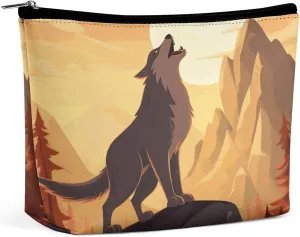 Makeup Bags Large Capacity Cosmetic Bags for Women Wolf Open Flat Toiletry Bag Waterproof Makeup Pouch Portable Cosmetic Organizer Makeups Train for Travel Gift