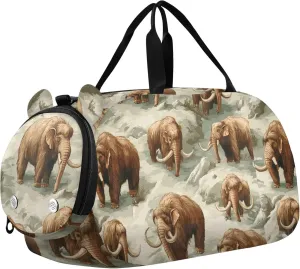 Mammoths Animals Pattern Sports Duffle Bag for Teens Girls Boys, Gym Bag with Shoe Compartment, Kids Travel Overnight Weekender Shoulder Bag