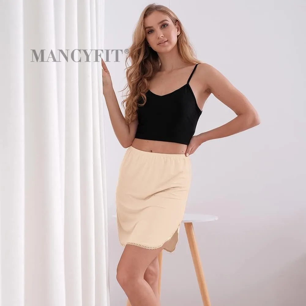 MANCYFIT Half Slips for Women Underskirt Short Mini Skirt with Floral Lace Trim