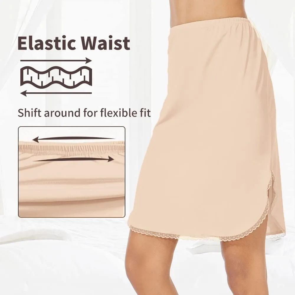 MANCYFIT Half Slips for Women Underskirt Short Mini Skirt with Floral Lace Trim