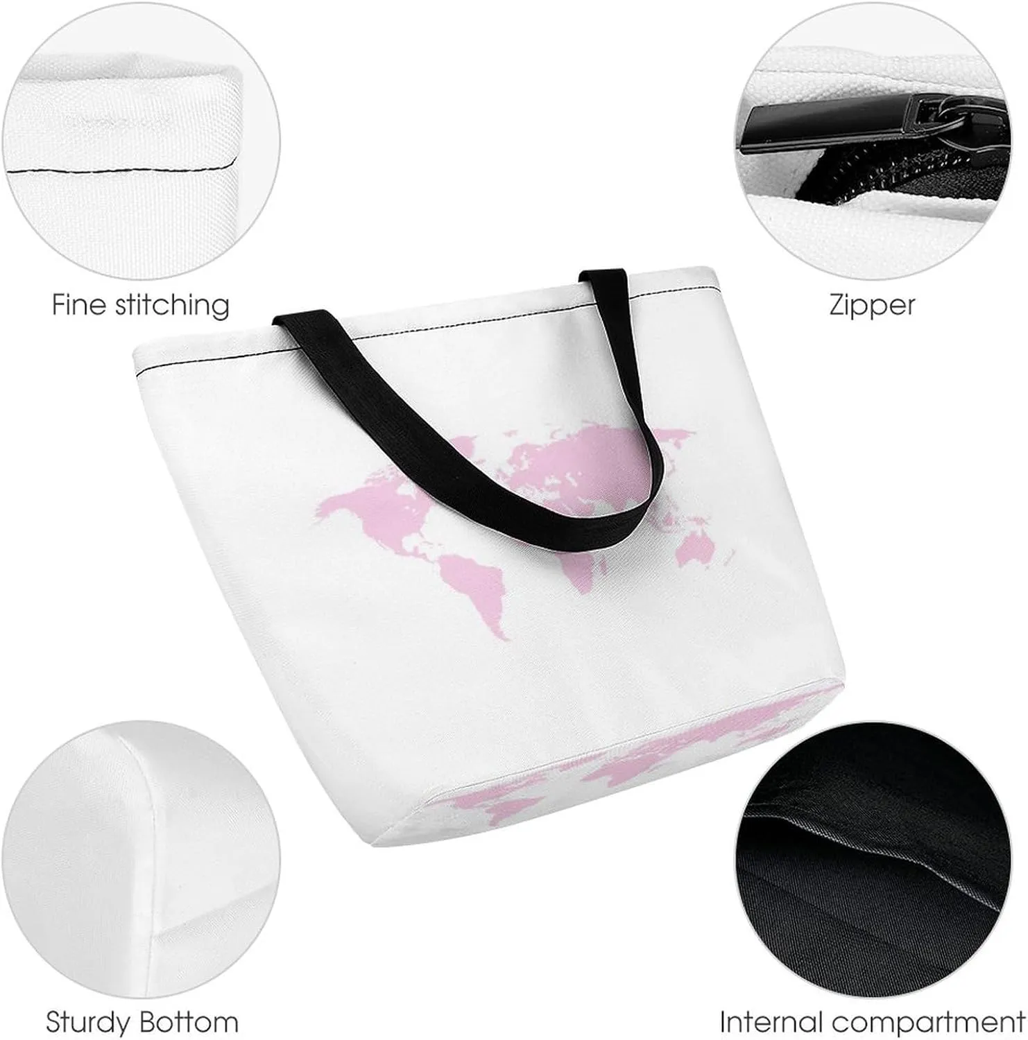 Map Kawaii Hobo Handbags With Zipper Women's Tote Handbags