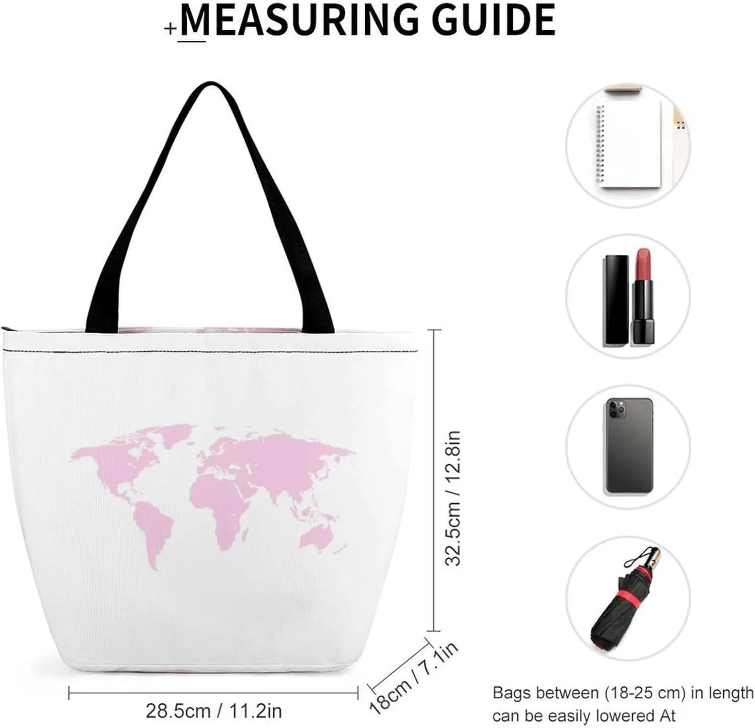 Map Kawaii Hobo Handbags With Zipper Women's Tote Handbags