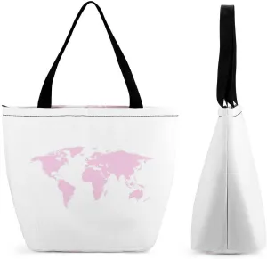 Map Kawaii Hobo Handbags With Zipper Women's Tote Handbags