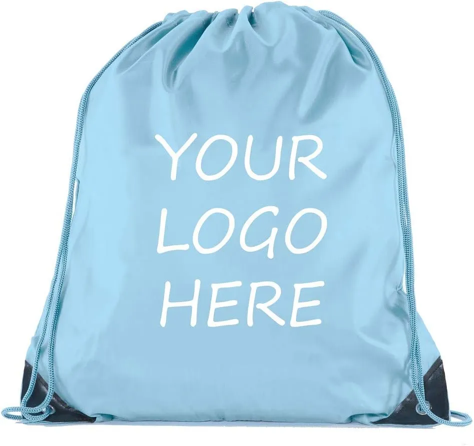Mato & Hash Custom Bags With Your Logo | Promotional Drawstring Backpack - 100PK Baby Blue CE2500