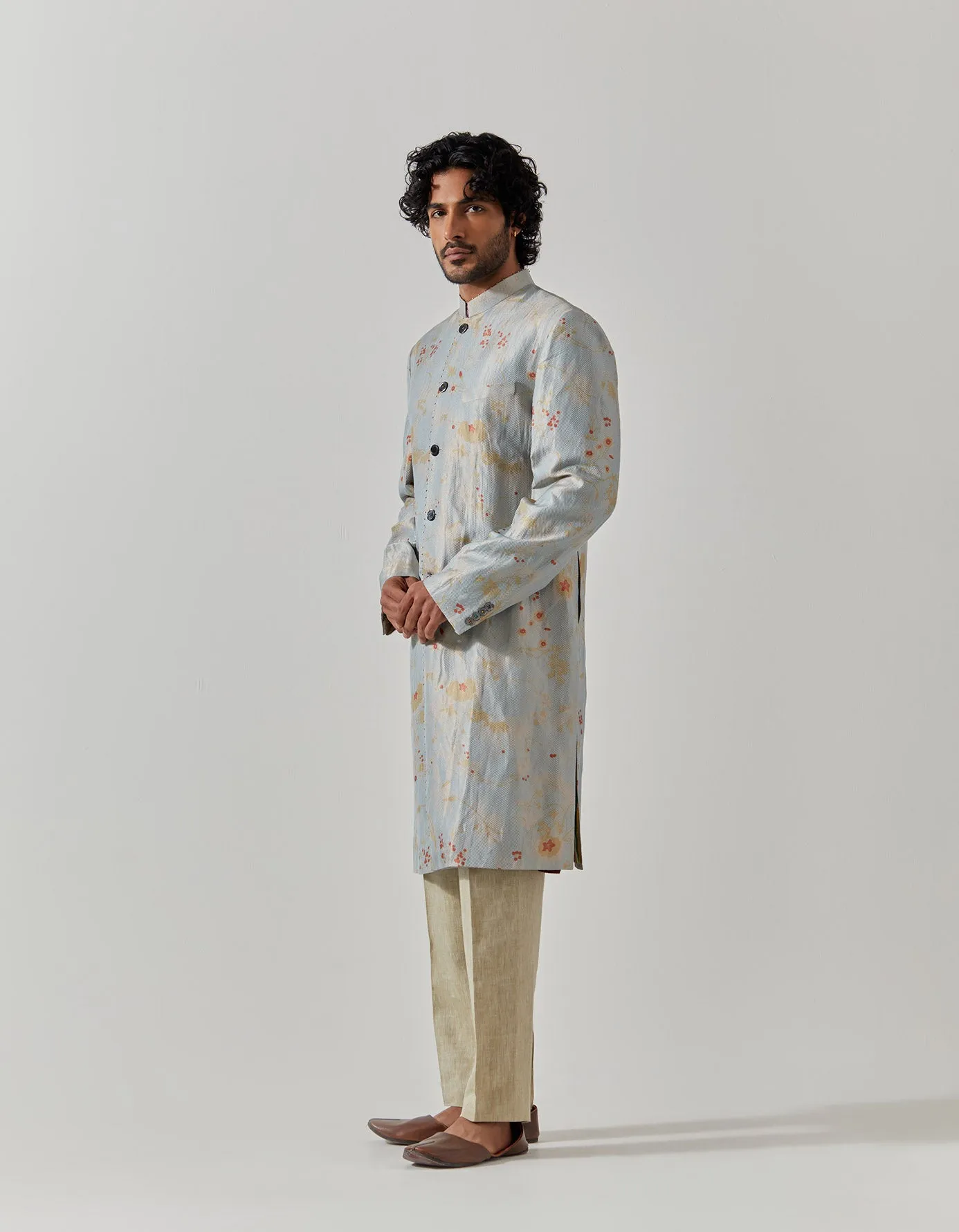 Matrix Jacket Silk Brocade Ice Blue Rainforest