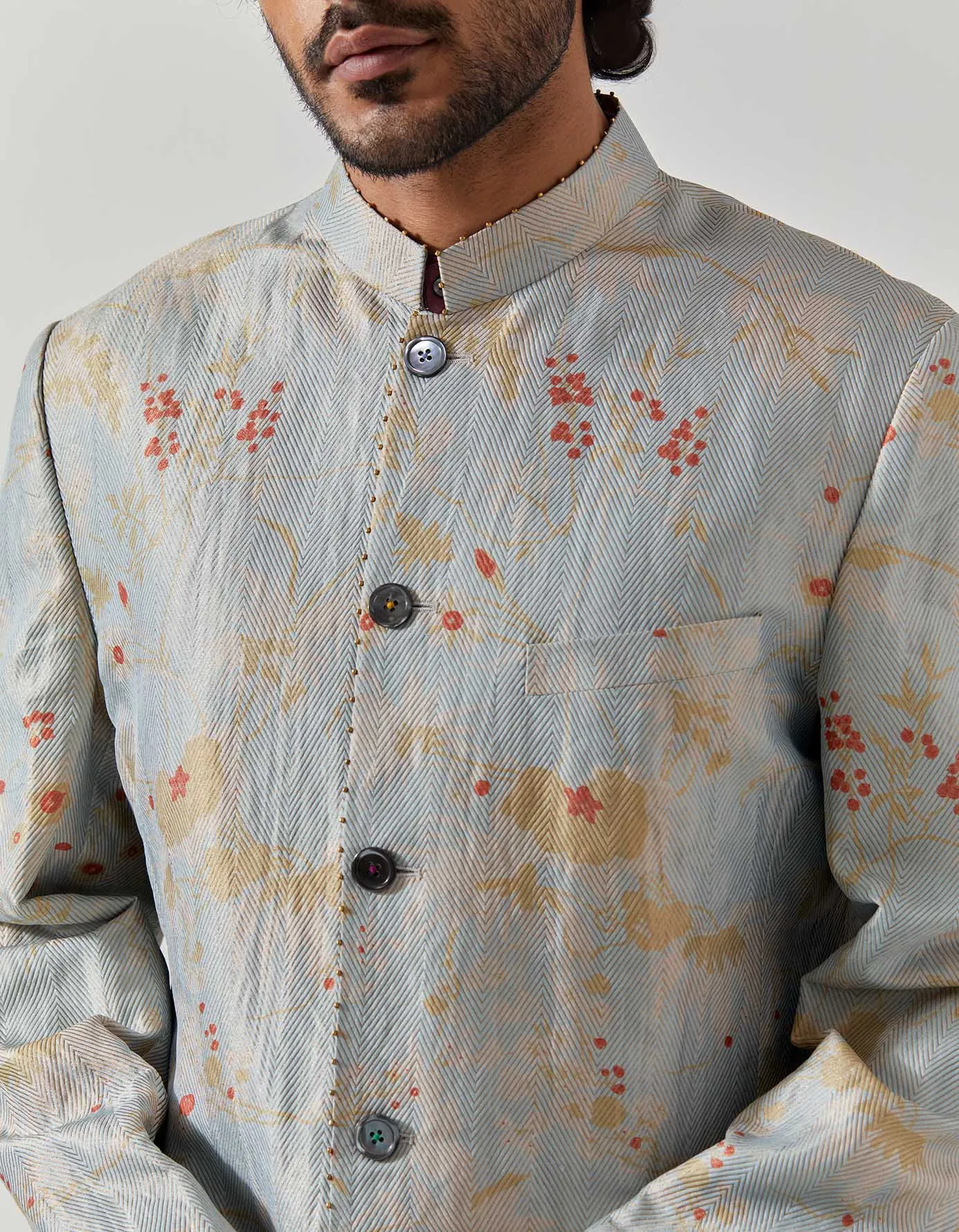 Matrix Jacket Silk Brocade Ice Blue Rainforest