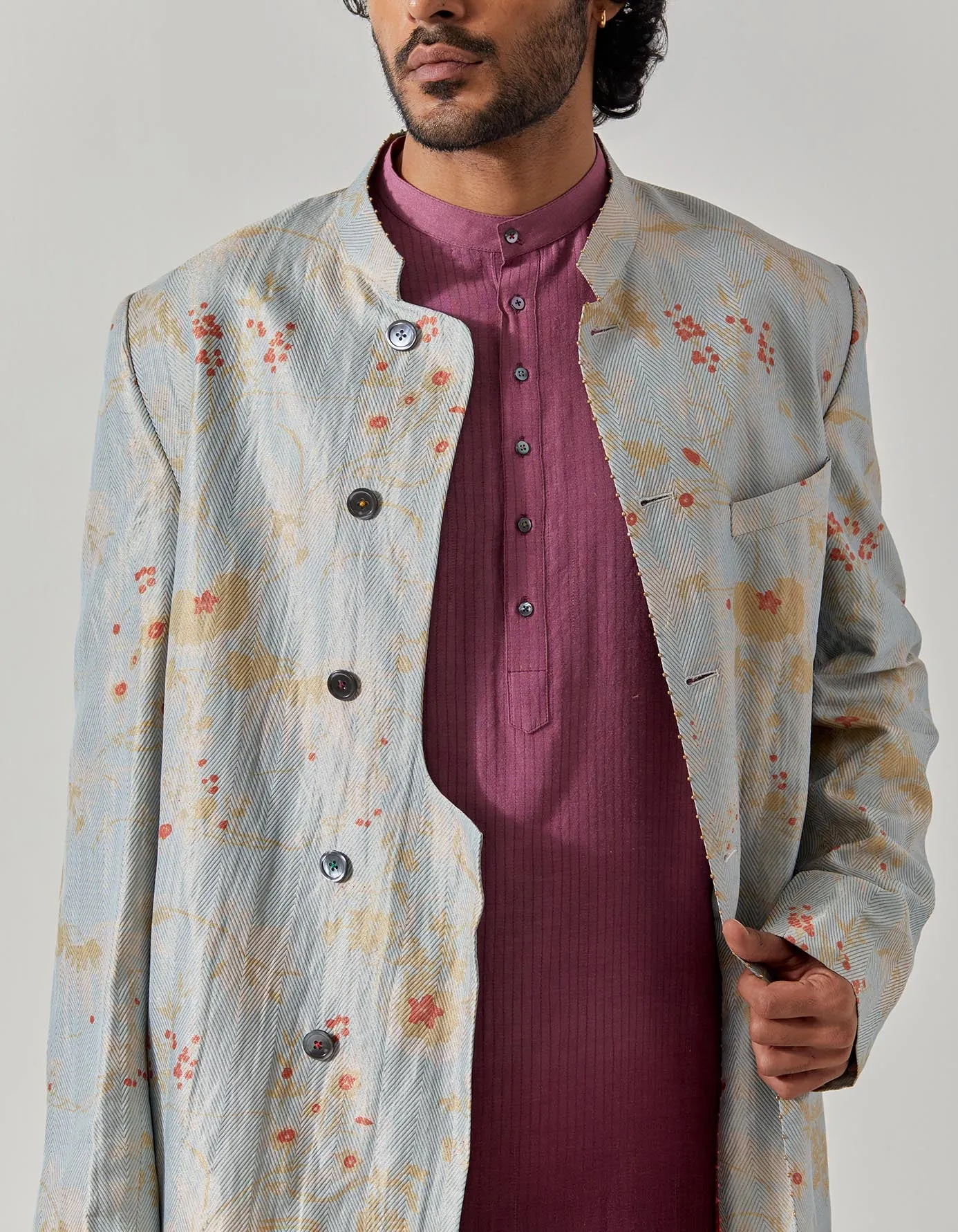 Matrix Jacket Silk Brocade Ice Blue Rainforest