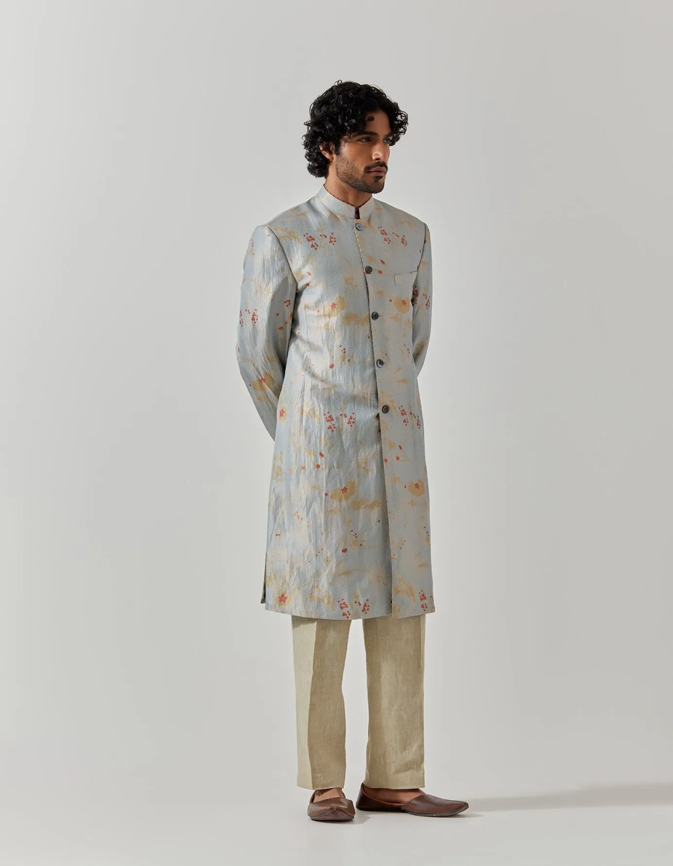 Matrix Jacket Silk Brocade Ice Blue Rainforest