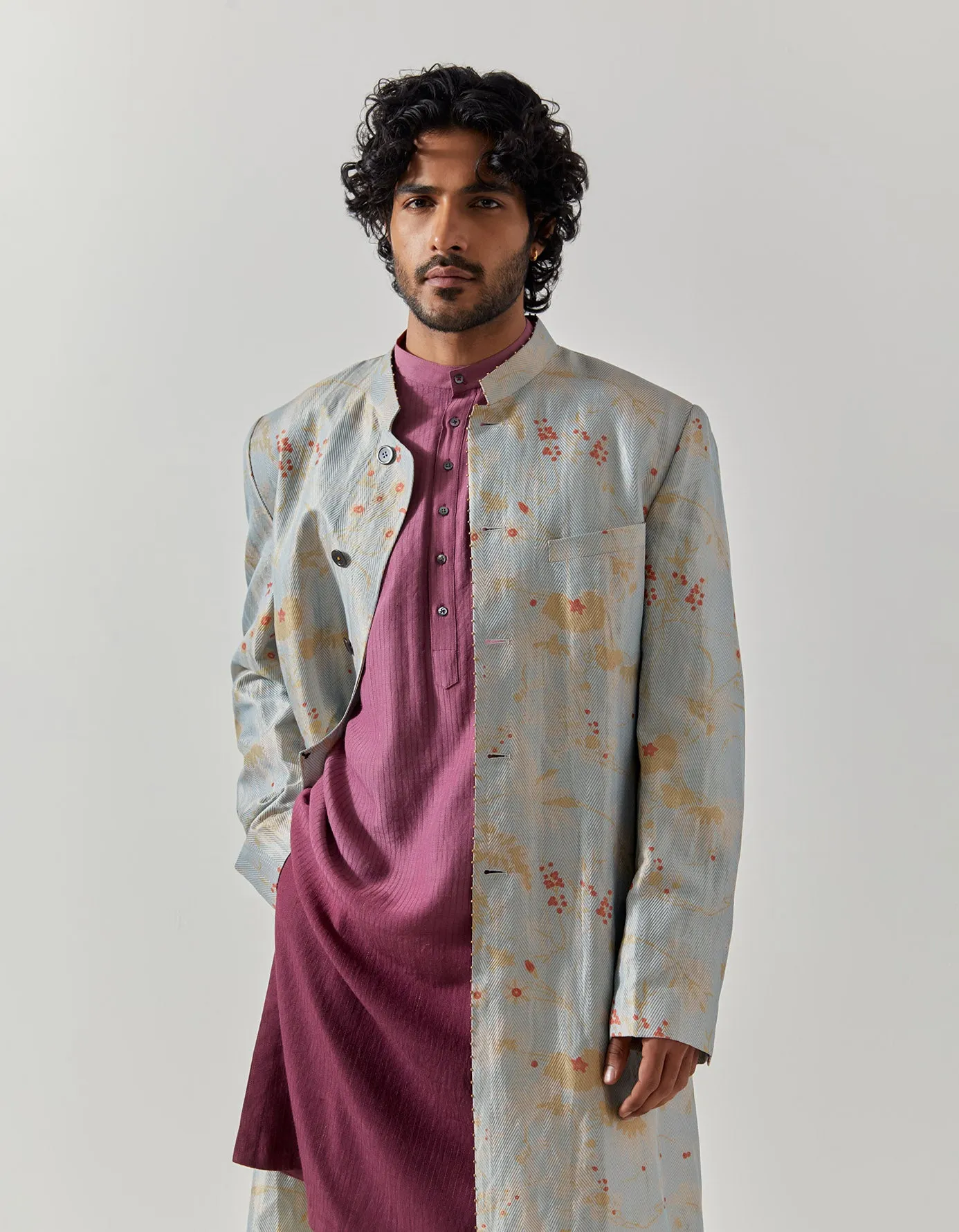 Matrix Jacket Silk Brocade Ice Blue Rainforest