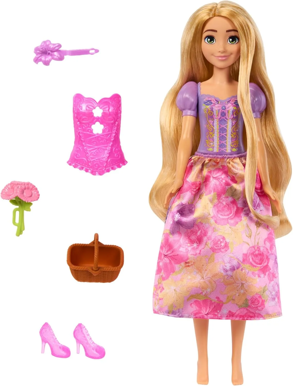 Mattel Disney Princess Rapunzel Fashion Doll Set, Spin & Reveal with 11 Surprises Including 5 Accessories, 5 Stickers & Play Scene, Inspired by Movie