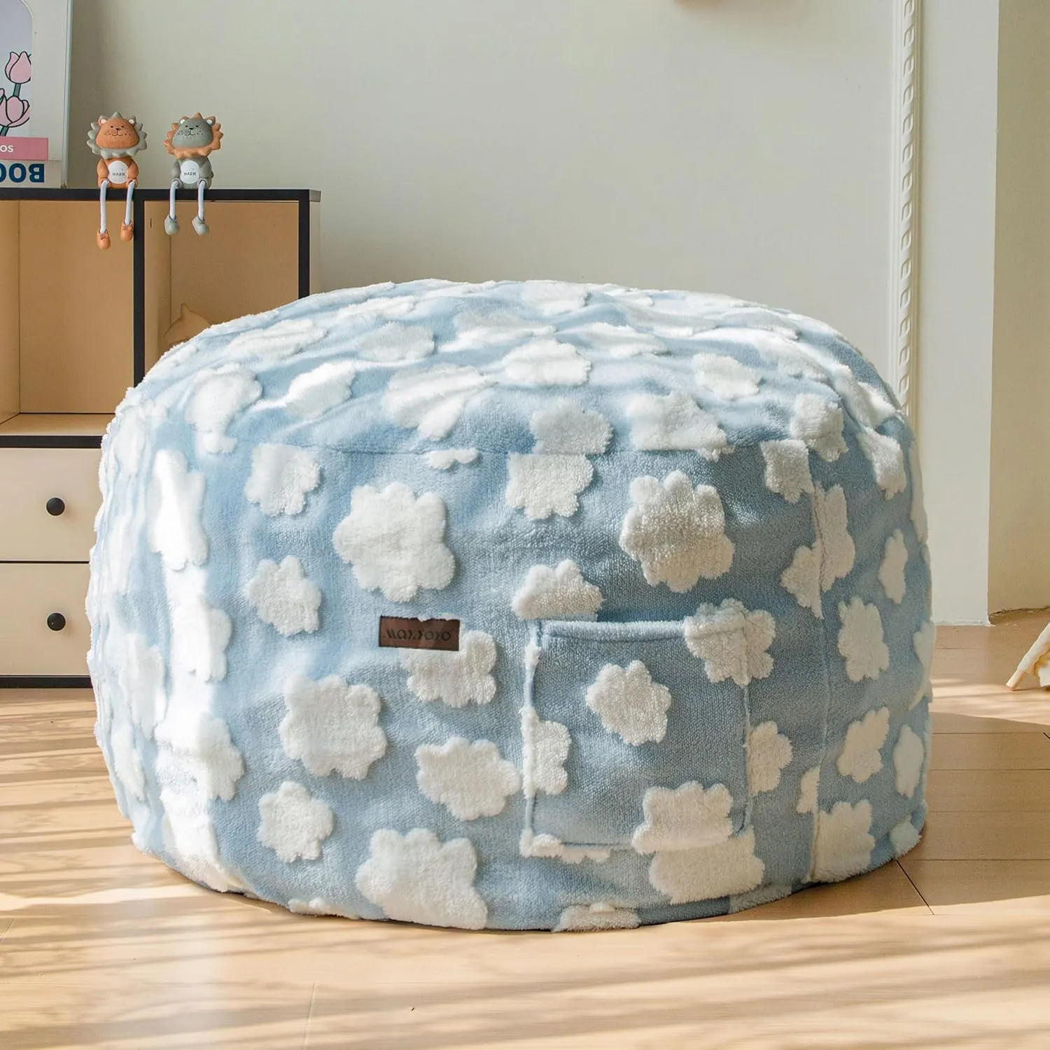 MAXYOYO Bean Bag Chair for Kids, Cloud Pattern Lazy Chair with High-Density Foam Filling, Stuffed Floor Sofa Couch for Boys and Girls, Child Floor Sofa for Gaming, Reading, Blue