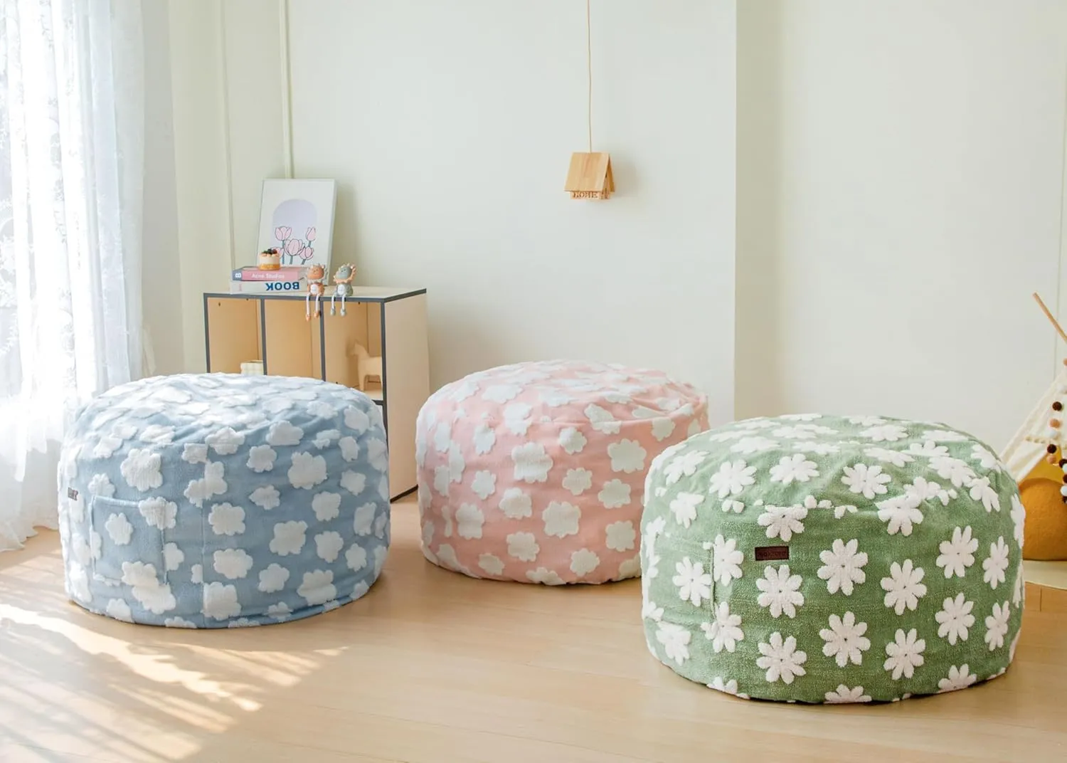 MAXYOYO Bean Bag Chair for Kids, Cloud Pattern Lazy Chair with High-Density Foam Filling, Stuffed Floor Sofa Couch for Boys and Girls, Child Floor Sofa for Gaming, Reading, Blue
