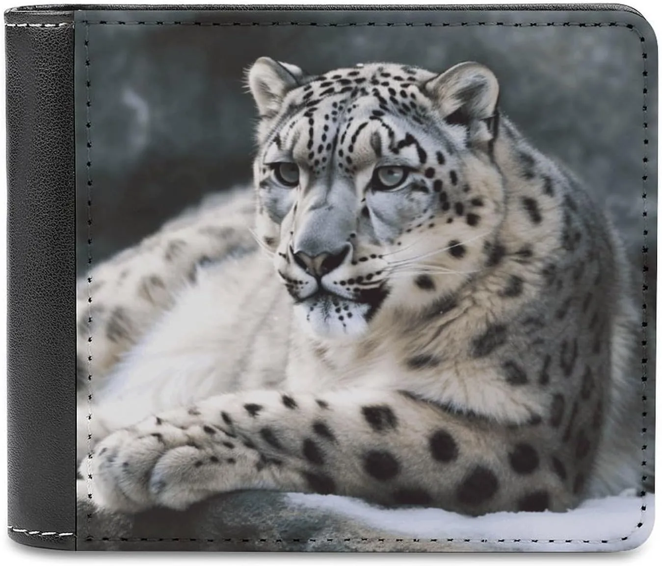 Men And Women Wallets Bifold Leather Pocket Wallet Ladies Mini Short Purse, Snow Leopard Printed Leather Passcase Security PU Wallet