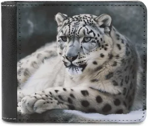 Men And Women Wallets Bifold Leather Pocket Wallet Ladies Mini Short Purse, Snow Leopard Printed Leather Passcase Security PU Wallet