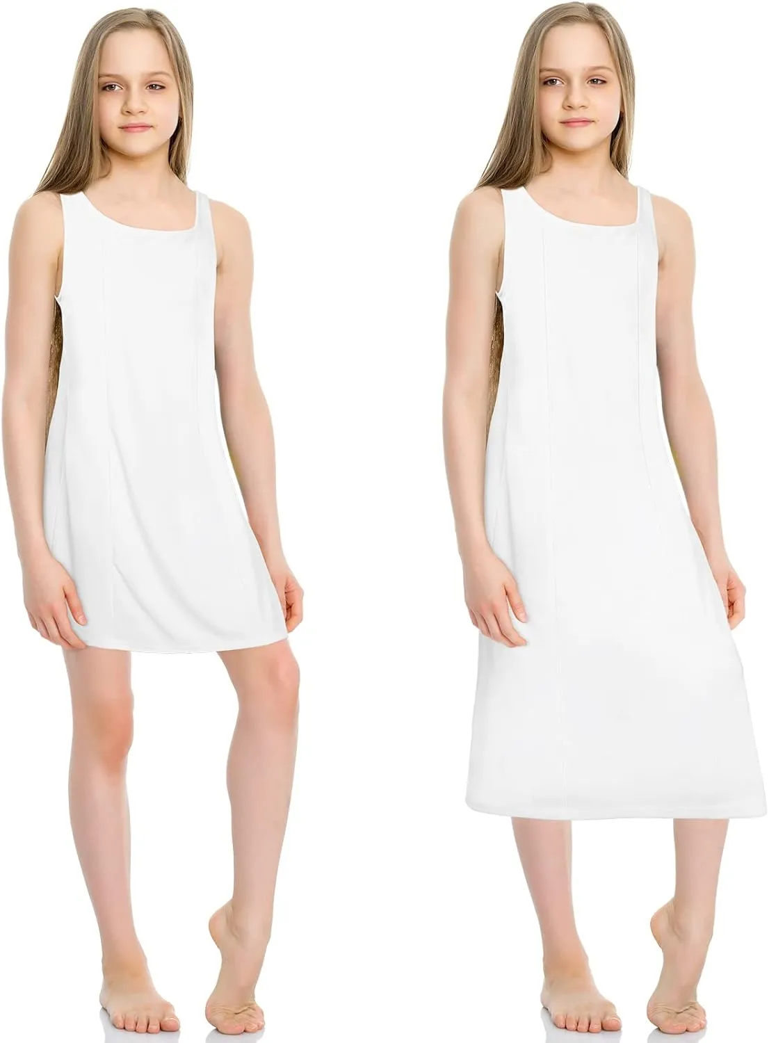 Mepase 2 Pcs Girls Slips for Under Dress Tea and Knee Length Princess Cotton Nylon White Slips with Adjustable Straps